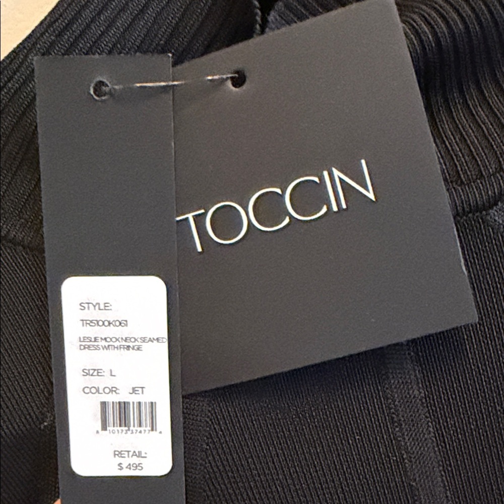 NWT Toccin Elegant Black Maxi Dress with Fringe - Picture 3 of 6